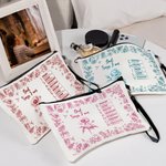 Personalised Toile De Jouy Birth Flower Bible Chapter Name Makeup Bag with Wrist Strap Baptism Birthday Christmas Gift for Women Christians