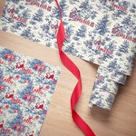 Personalised Toile De Jouy Santa Claus Wrapping Paper with Name Christmas Gift for Family Friends