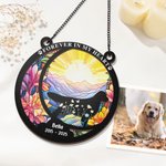 Personalisierte Pfote drucken Haustier Silhouette Buntglasfenster Suncatcher mit Titel Name und Datum Geburtstag Memorial Geschenk für Katze Hundeliebhaber