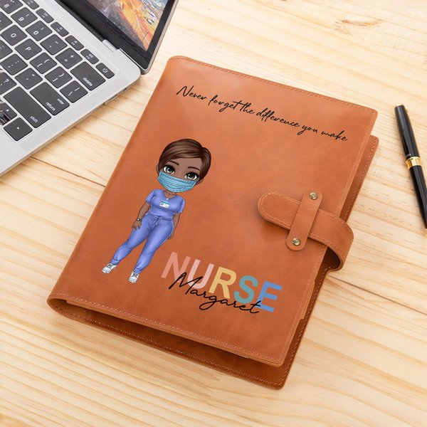 Personalised Cartoon Doctor Nurse Character PU Leather Notebook Cover with Name and Storage Pocket Nurse Week Appreciation Gift for Medical Staff