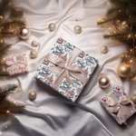 Personalised Toile De Jouy Santa Claus Wrapping Paper with Name Christmas Gift for Family Friends