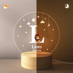 Personlig LED nattlampa med söta djur och namn träfot perfekt dekoration för barnrum födelsedagspresent för barn och djurälskare