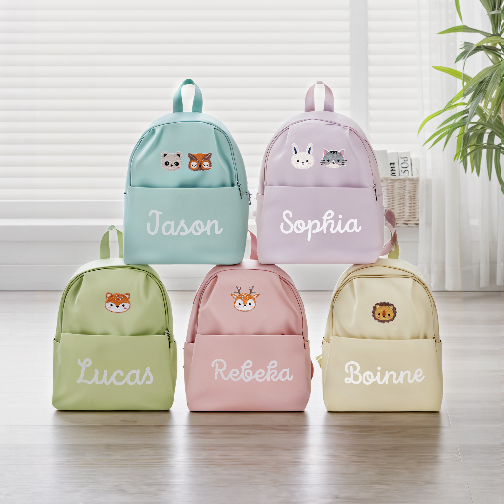 Sac à dos personnalisé pour enfant avec nom Girafe Lion Multicolore Animal Mignon Multi-compartiments Cadeau d'anniversaire pour garçons filles Amoureux des animaux