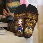 Personalized Vintage Bookshelf Cartoon Reading Character Soft Mid-Calf Socks with Name and Text Birthday Gift for Book Lovers Bookworms