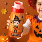 Gepersonaliseerde Cartoon Karakter Heks Vampier Pompoen Naam 12 oz Kid geïsoleerde waterfles met handvat en siliconen rietje Halloween Gift voor kinderen