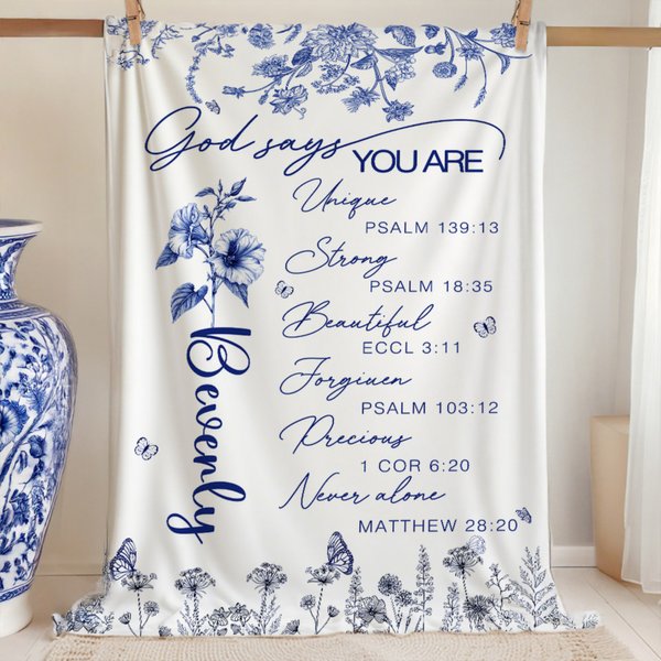 Personalized Birth Flower God Says You Are Soft Throw Blanket Home Decor Inspirational Birthday Baptism Gift for Women Christian