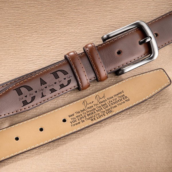 Gepersonaliseerde Vader Hartpatroon 1-6 Namen Mannen Casual Gesp Leren Riem met Gegraveerde Titel Verjaardag Vaderdag Cadeau voor Vader Echtgenoot