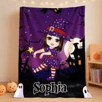 Personalised Halloween Theme Cartoon Character Soft Throw Blanket with Name Bedroom Decor Halloween Party Gift for Boys Girls