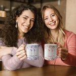 Personalised Toile De Jouy Design Birth Flower Friendship 11 oz Ceramic Mug with Name and Text Thanksgiving Day Birthday Gift for Women