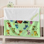 Personalized Dinosaur Fantasy Unicorn Excavator Soft Baby Security Blanket with Dotted Backing and Embroidered Name Baby Shower Birthday Gift for Baby