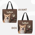 Sac Fourre-Tout Personnalisé avec Motif Empreinte de Patte Photo d’Animal et Nom Cadeau Noël Anniversaire pour Femme et Amoureux des Animaux