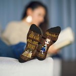 Personalized Vintage Bookshelf Cartoon Reading Character Soft Mid-Calf Socks with Name and Text Birthday Gift for Book Lovers Bookworms