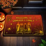 Personalized Welcome to Someone's Family Ghost Black Cat Pumpkin Doormat with Name Home Decoration Halloween Gift for Family Friends