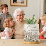 Personalised Retro Floral Ceramic Plant Pot with Bamboo Base and Name Title Mother's Day Birthday Gift for Mom Grandma