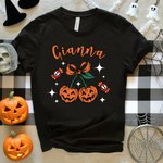 Personalized Cherry Bow Pumpkin Soft T-shirt Sweatshirt with Name Daily Wear Spooky Season Halloween Gift for Family Friend