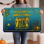 Personalized Welcome to Someone's Family Ghost Black Cat Pumpkin Doormat with Name Home Decoration Halloween Gift for Family Friends