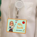 Personalized Multicolor Cartoon Teacher ID Badge Buddy with Title and Text Back to school Essentials Appreciation Gift for Teachers