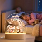 Veilleuse LED Acrylique Personnalisée avec Nom et Motif d'Animal Décoration Lumière Monochromatique ou Trois Couleurs Cadeau Anniversaire pour Enfant