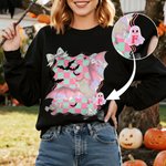 Personalized Halloween Theme Preppy Coquette T-shirt Sweatshirt with Initial Halloween Party Gift for Family Friends