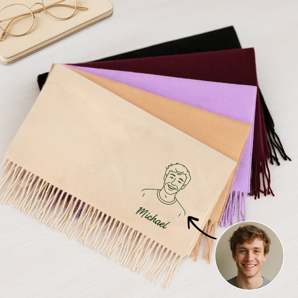 Henkilökohtainen kirjailtu valokuva muotokuva huivi nimi ja Tupsu pehmeä lämmin talvi asuste vuosipäivä syntymäpäivä joululahja perheelle ystävät