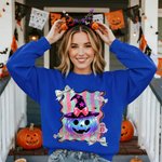 Personalized Halloween Theme Preppy Coquette T-shirt Sweatshirt with Initial Halloween Party Gift for Family Friends