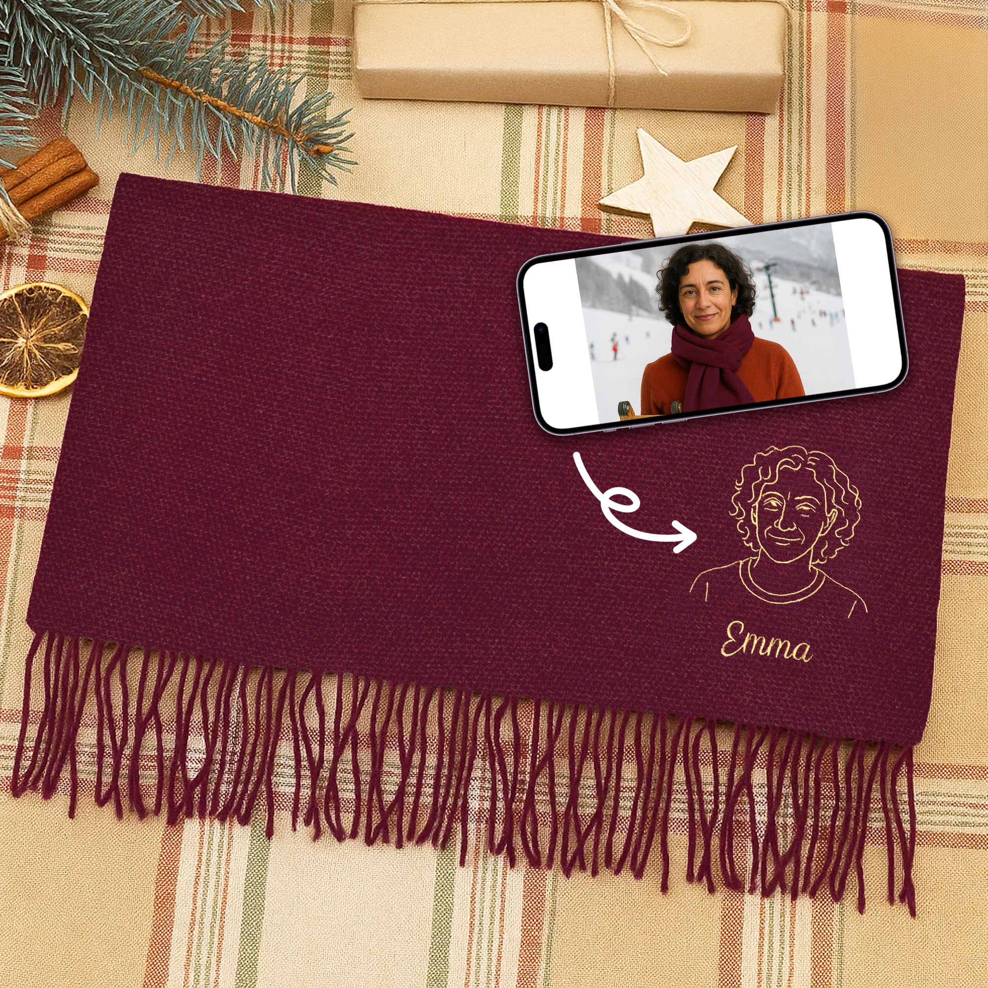 Écharpe Personnalisée Avec Fleur De Naissance Brodée – Douce Et Chaude – 8 Couleurs – Cadeau D'hiver Personnalisé - 8