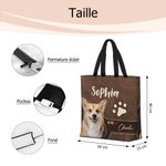 Sac Fourre-Tout Personnalisé avec Motif Empreinte de Patte Photo d’Animal et Nom Cadeau Noël Anniversaire pour Femme et Amoureux des Animaux