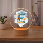 Personalized Fantasy Nebula Rocket Planet Initial Name LED Night Light with Wooden Base Room Decor Baby Shower Birthday Gift for Kid New Mom