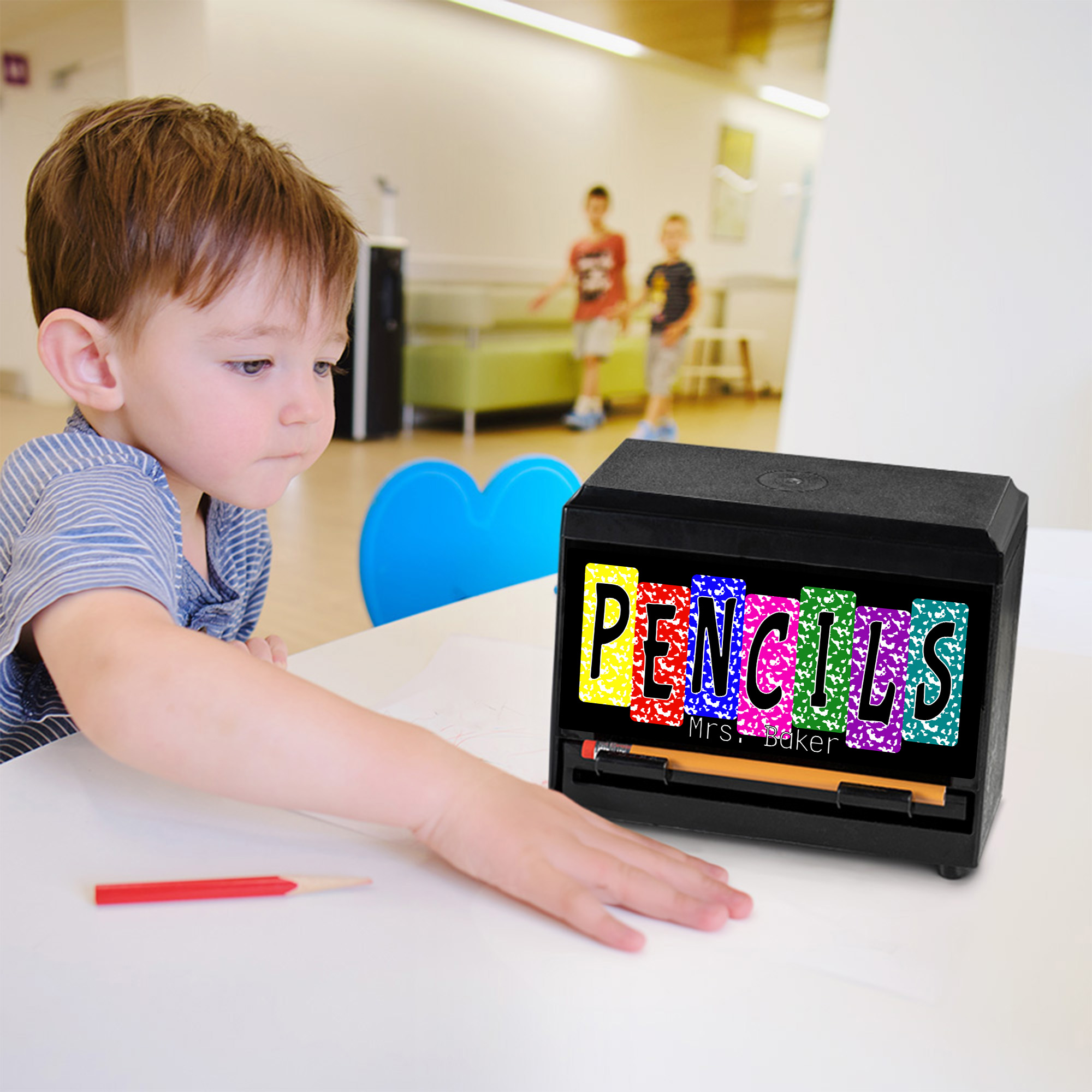 Personnalisé Thème Enseignant Bow Spot Neon Decal Distributeur de crayons avec texte Décoration de salle de classe Back to School Appreciation Gift for Teacher Kid