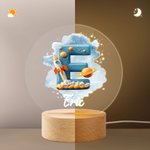 Personalized Fantasy Nebula Rocket Planet Initial Name LED Night Light with Wooden Base Room Decor Baby Shower Birthday Gift for Kid New Mom