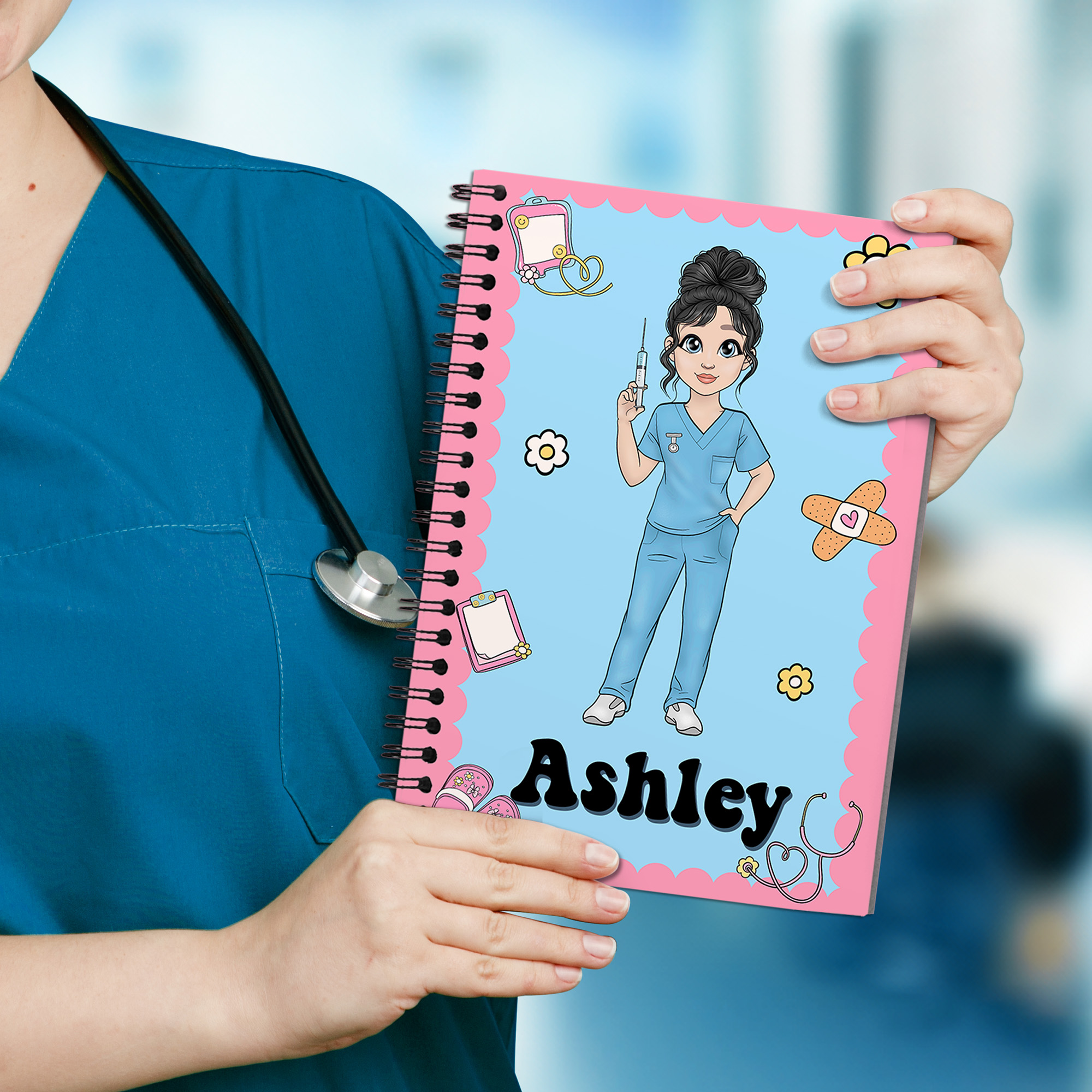 Cahier à spirales A5 personnalisé avec nom et 120 pages lignées Cadeau d'appréciation de la semaine de l'infirmière pour le personnel médical