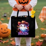 Personalized Cute Ghost and Pumpkin Large Capacity Tote Bag with Name Halloween Party Gift for Boys Girls