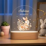Personalized Bear Fox Cute Animal LED Night Light with Wooden Base and Name Nursery Decor Baby Shower Birthday Gift for Girls Boys