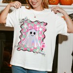 Personalized Halloween Theme Preppy Coquette T-shirt Sweatshirt with Initial Halloween Party Gift for Family Friends
