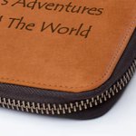 Personalized World Travel Themed Leather Storage Bag with Name and Text Birthday Travel Essentials Gift for Travelers