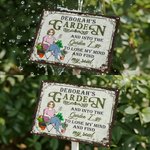 Personalised Retro Garden Cartoon Character Metal Sign with Name Garden Decor Housewarming Birthday Gift for Grandma Mom Gardening Lover