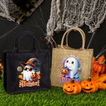 Personalized Cute Ghost and Pumpkin Large Capacity Tote Bag with Name Halloween Party Gift for Boys Girls
