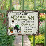 Personalised Retro Garden Cartoon Character Metal Sign with Name Garden Decor Housewarming Birthday Gift for Grandma Mom Gardening Lover