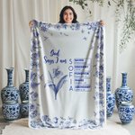 Personalised Toile De Jouy Birth Flower Bible Chapter Name Soft Throw Blanket Baptism Birthday Christmas Gift for Women Christians