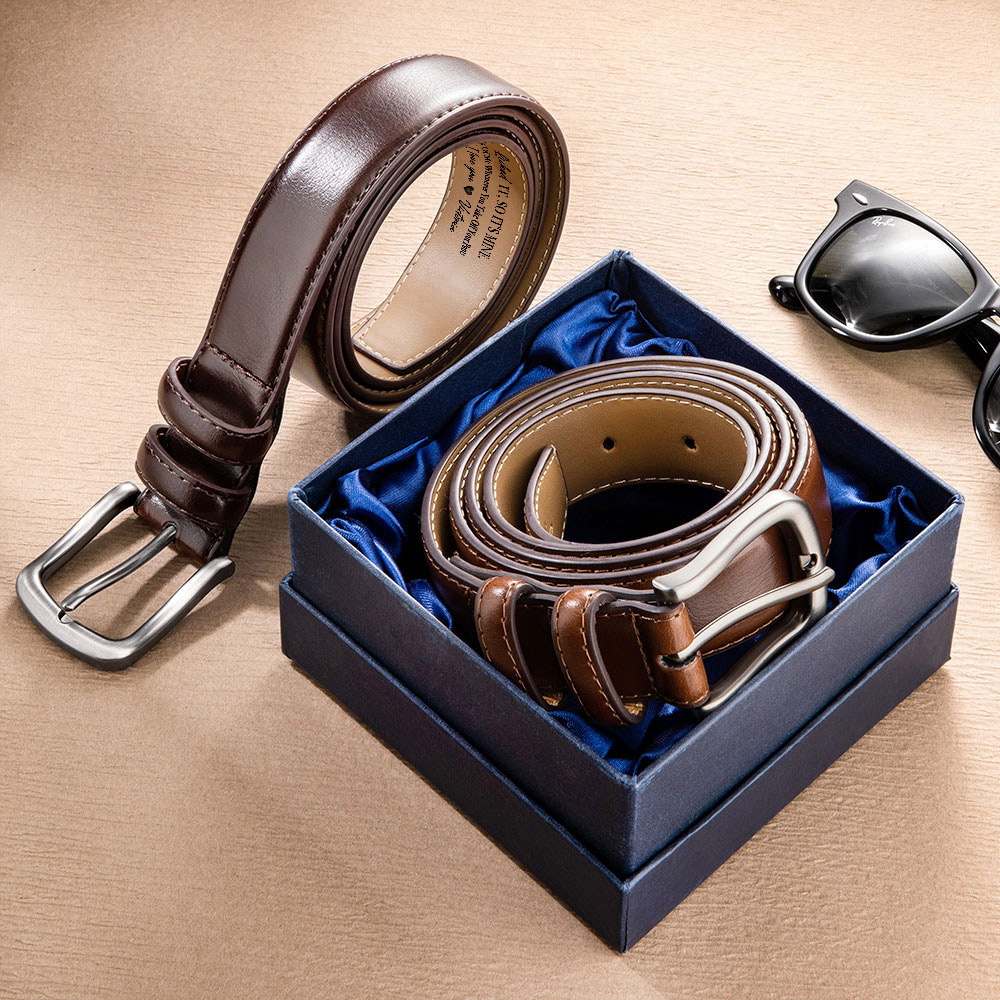 Ceinture en cuir personnalisée avec texte gravé Anniversaire Saint-Valentin Accessoire de voyage d'affaires Cadeau pour hommes