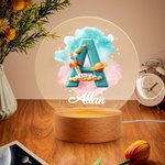Personalized Fantasy Nebula Rocket Planet Initial Name LED Night Light with Wooden Base Room Decor Baby Shower Birthday Gift for Kid New Mom