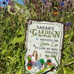 Personalized Retro Garden Cartoon Character Vertical Metal Sign with Name Garden Decor Birthday Gift for Grandma Mom Gardening Lover