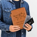 Personalized World Travel Themed Leather Storage Bag with Name and Text Birthday Travel Essentials Gift for Travelers