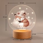 Veilleuse LED Personnalisée avec Motif d'Animal Nom Date et Socle en Bois Décoration de Chambre Cadeau Anniversaire Baby Shower pour Enfants