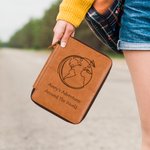 Personalized World Travel Themed Leather Storage Bag with Name and Text Birthday Travel Essentials Gift for Travelers