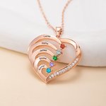 Personalized Family Heart Pendant Sterling Silver Necklace with 1-6 Engraved Names and Birthstones Mother's Day Birthday Gift for Mom Grandma