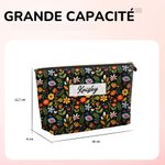 Trousse de Maquillage Personnalisée avec Motif Floral Coloré de Style Art Populaire et Nom Essentiel de Voyage Cadeau d’Anniversaire pour Femme