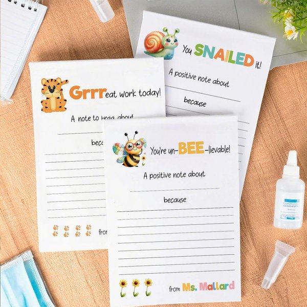 Personlig Tiger Snail Bee Brag Anteckningsblock med 40/80 sidor och text Tillbaka till skolan Lärarens dag Uppskattningsgåva för lärare