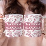 Personalisierte Toile De Jouy 11 oz keramische Kaffeetasse mit Kind Name Titel und Text Geburtstag Jahrestag Geschenk für Mama Oma
