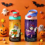 Gepersonaliseerde Halloween Thema Cartoon Karakter Naam 12 oz Geïsoleerde Waterfles met Rietje en Morsbestendig Deksel Halloween Party voor Jongens Meisjes